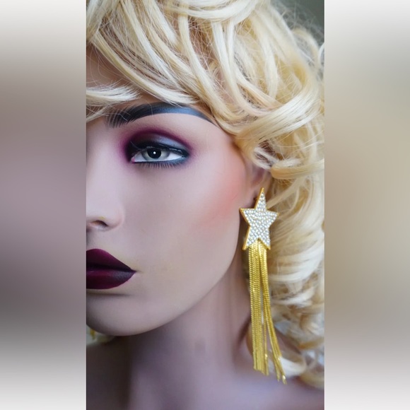 YSL SAINT LAURENT Gold Star earrings - studded with a tassel. Statement. - Picture 2 of 14